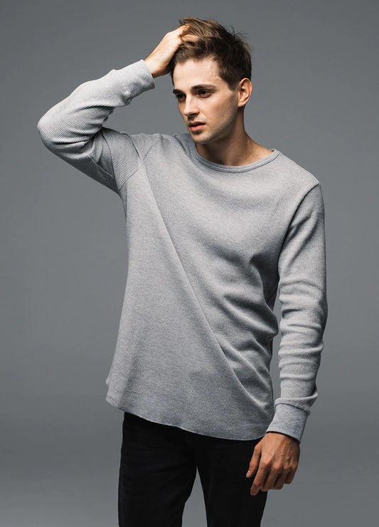 Men Grey  Round Neck Cotton Full Sleeve